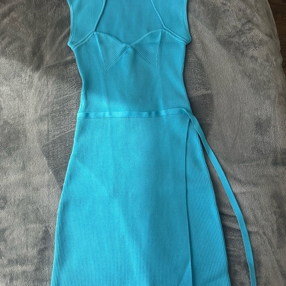 Jonathan Simkhai Turquoise Ribbed Tank Mini Dress